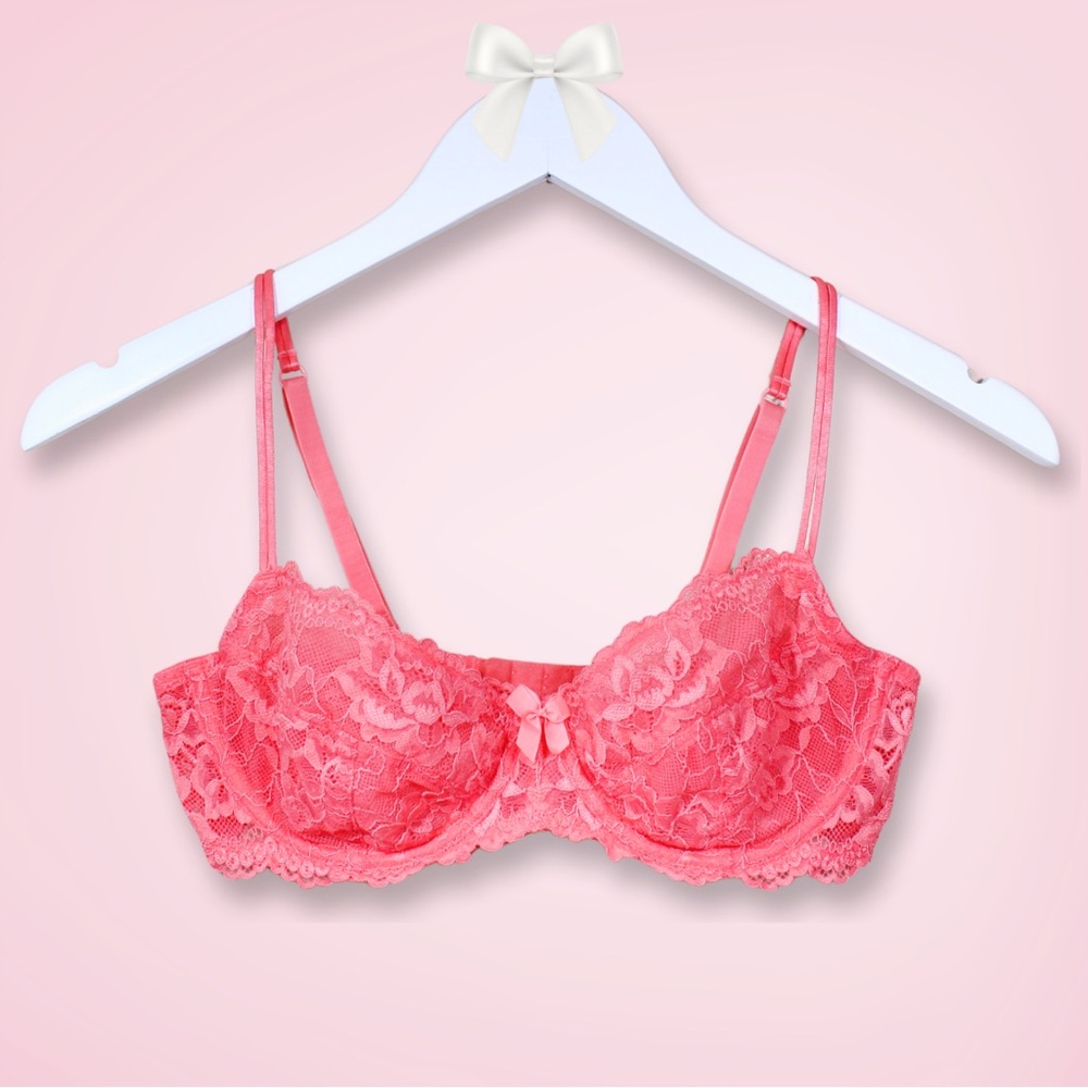 Gilligan & O’Malley Coral Lace Balconette Bra 34C | Rare & Like New